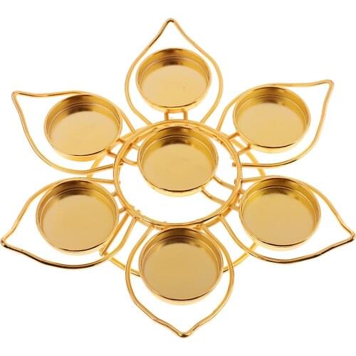Lotus Style Alloy Butter Lamp Candle Holder Ghee Lamp Holder Tibetan Butter Oil Lamp Buddha Buddhist for 7 Lamp Candles Craft