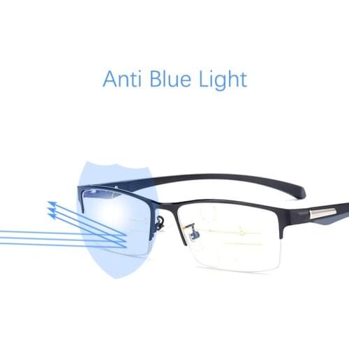 Progressive Glasses Mens Multifocal Reading Glasses Anti-Blue Light Presbyopia High Quality TR90 Half Metal Frame Unbreakable