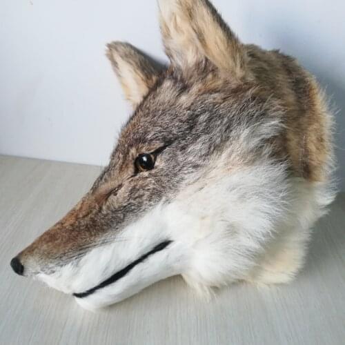 Real life toy wolf head large 30x25cm hard model polyethylene&furs wolf wall pandent handicraft home decoration toy gift b1526
