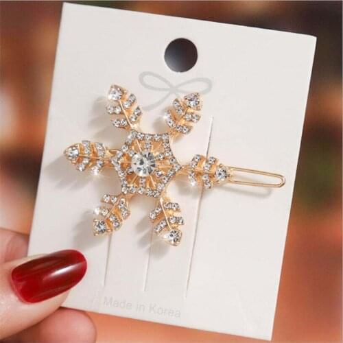 Christmas Hair Ornaments Charm Rhinestone Geometric Snowflake Hair Clips Snow Bling Women Kids Birthday Jewelry Gifts