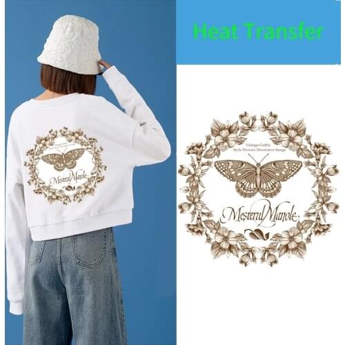 Retro style butterfly letter heat transfer ironing stickers on clothes DIY clothing accessories European style design patches