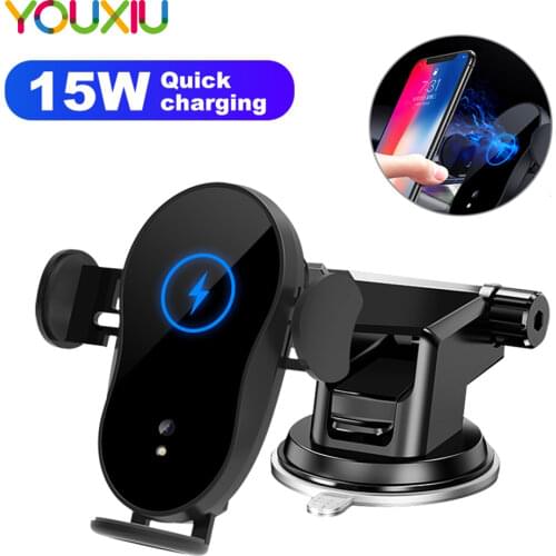 YOUXIU Automatic Clamping Infrared Auto Induction QI Car Wireless Charger Stand Fast Charging for iPhone Bracket
