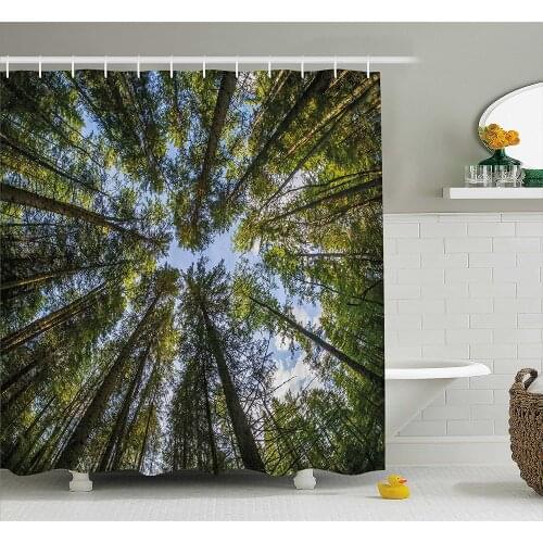 Nature Shower Curtain Wild Jungle Moss Forest Crown Trees Leaves Nature Photo Artwork Print Fabric Bathroom Decor with Hooks