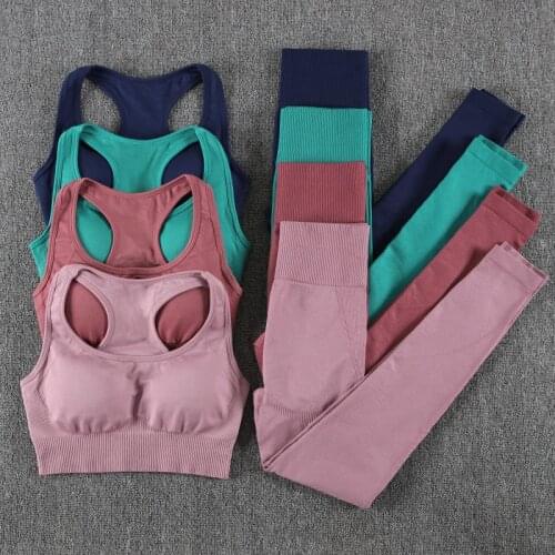 CHRLEISURE Yoga Two Piece Set Women Gym Fitness Yoga Wear Sportswear Women High Waist Leggings Comfortable Sports Vest Sets