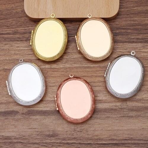 2 PCS Fit 30*40mm Oval Cabochon Metal Brass Locket Pendant Can Open Photo Locket Pendant DIY Necklace Pendant Wholesale