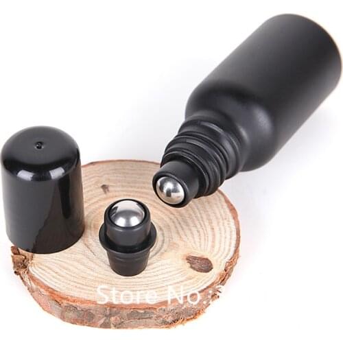 20Pc Black Glass Essential oil Roll On Bottle Vials Stainless Steel Metal Roller Ball For Perfume Aromatherapy 10ml 15ml 20ml