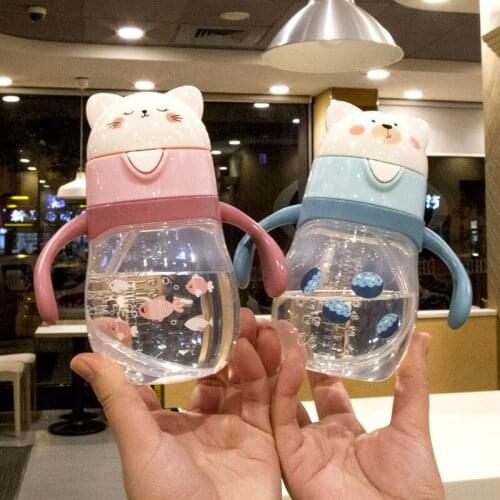 270ML Creative Cartoon Baby Kids Feeding Bottle With Straws Cups Leakproof Water Bottles Outdoor Portable Childrens Cups