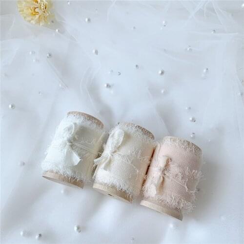 3rolls/set roll ins style Handmade Chiffon Frayed Edged Silk ribbon wedding bouquet streamers photography styling, gift wrapping