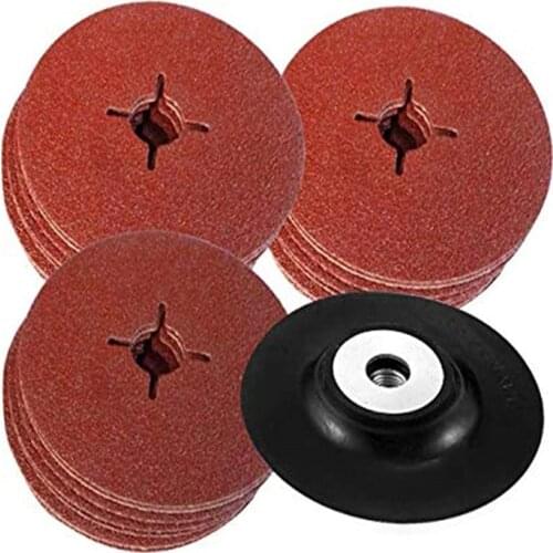 30pcs 24#36#60# Angle Grinder Cross Hole Steel Paper Sandpaper Grinding Disc 115/125 Polishing Grinding Sheet Rubber Backing Pad