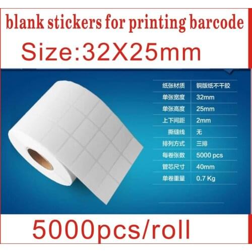 5000pcs/lot Coated adhesive 32 mm X 25 mm blank sticker barcode printing paper blank label paper