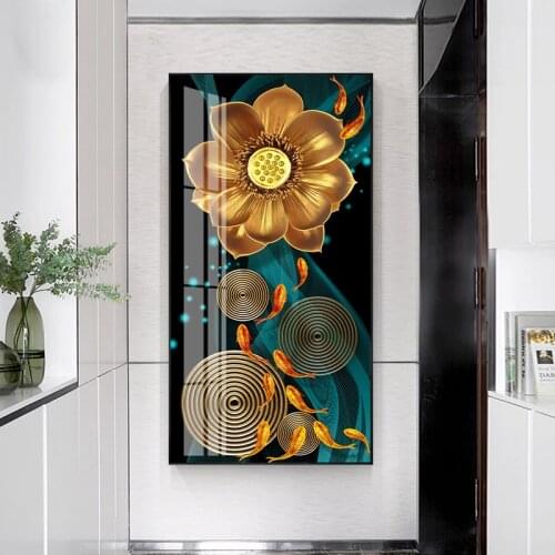 Abstract Gold Lotus Fishes Canvas Painting Modern Poster Art Cuadros New Chinese Style Decor Wall Pictures for Living Room Aisle