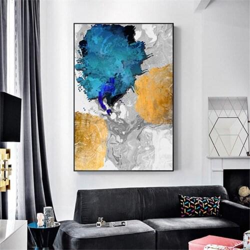 Abstract Painting Golden Blue Geometry Mosaic Combination Canvas Posters and Prints Modern Canvas Wall Art Decoration Pictures