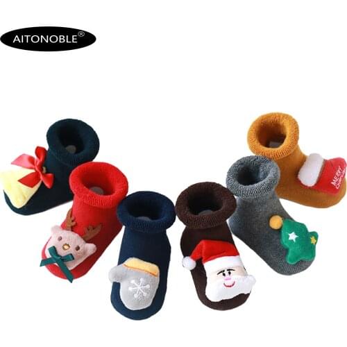 Aitonoble 0-3Y Christmas Baby Socks Anti-slip Room Socks Anti-Skidding Infant Socks Clothes Accessories