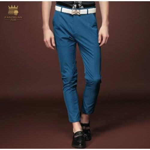 Free Shipping New fashion male autumn trousers mens casual Blue pantyhose summer trend of personality pants feet 15857