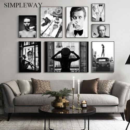 Black White Fashion Female Poster Window Girl Retro Canvas Poster Nordic Art Print Minimalist Picture Home Room Decoration