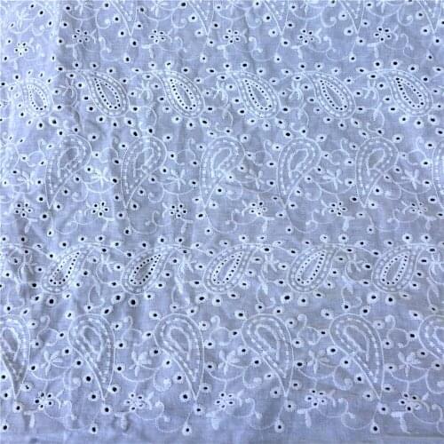 Pure cotton White Embroidery Eyelet Cotton Lace Fabric Paisley Pattern lace For Cloth Design, Lace Top, Boho Dress, by 1 Yard