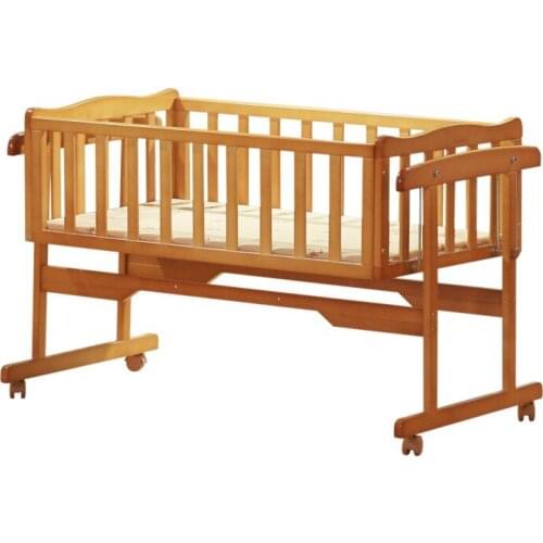 Pine Wood Baby Rocking Cradle Bed With Rotating Wheels and Mosquito Net