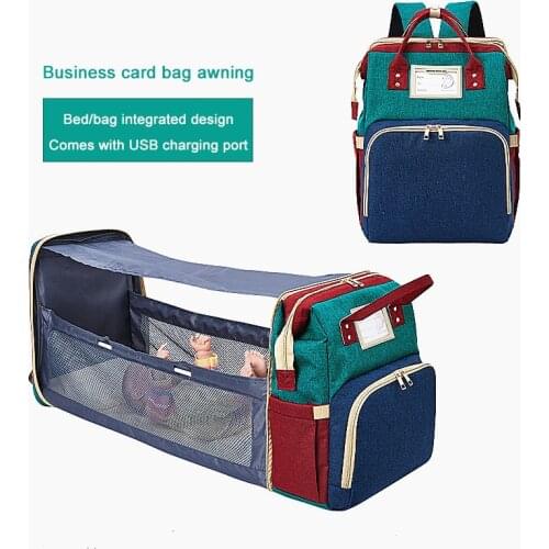 Baby Nappy Portable Diaper Bag Mummy Backapack Folding Bassinet Bed Diaper With Changing Pads Awning USB changing A034