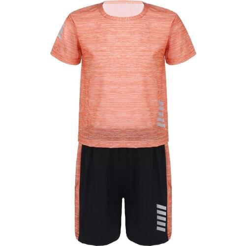 Kids Boys Summer Casual Sport Suit Short Sleeves T-shirt and Shorts for Running Exercise Football Basketball Sportswear