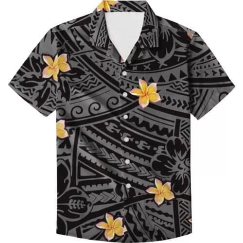 HYCOOL Polynesian Design Plus Size Men Shirts Black Floral Custom Summer Casual Button Down Short Sleeve Hawaiian Shirts Blouse