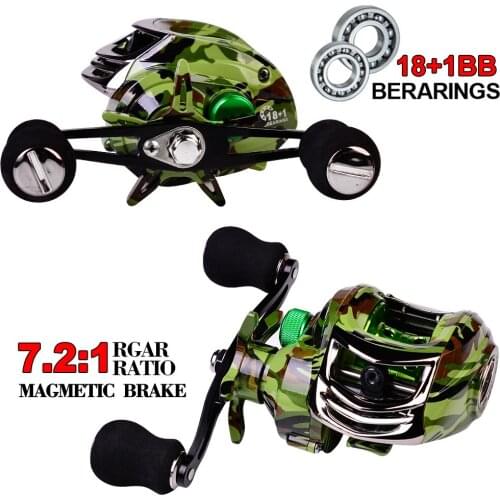 Baitcasting Fishing Reel 2021 New 18+1 Bearings 7.2:1 Ratio Drag Power 10kg Magnetic Brakes For Bait Casting Reel Pesca