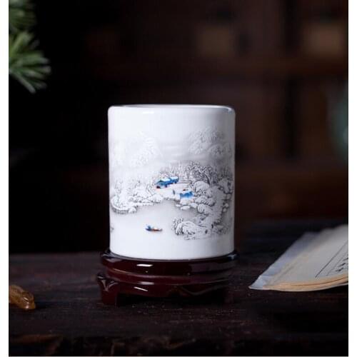 Chinese Jingdezhen Ceramic Pen Holder Teachers Day Gift Office Desktop Furnishings Crafts Study Room Table Ornaments Decoration
