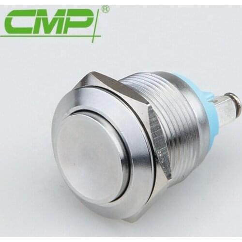 19MM Metal Button Switch Waterproof Reset High End Terminal Post Stainless Steel Copper Chrome 1NO Switch