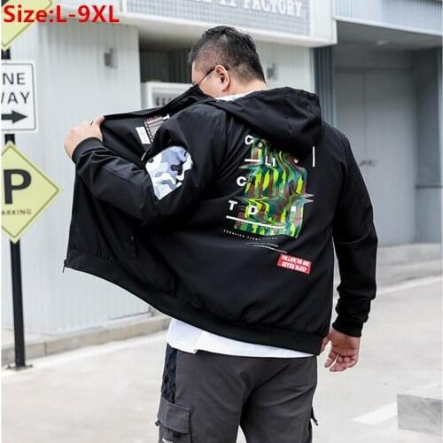 Men Bomber Jackets 9XL 8XL 7XL 6XL Black Cargo Fashion Hooded Large Windbreaker Camo Loose Hat Parkas Pattern Hoodies Coats
