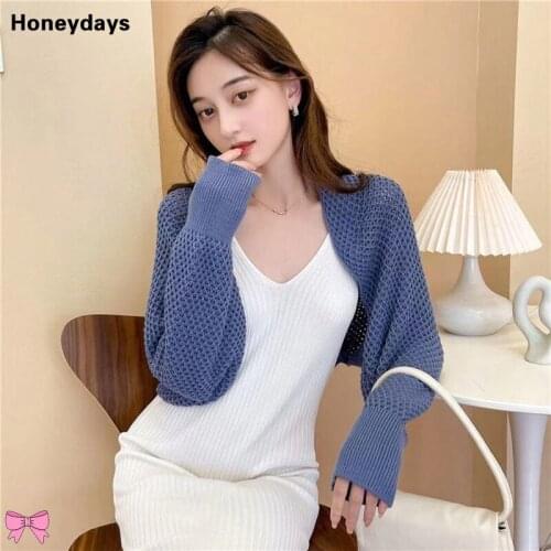 Summer Solid Color Knitted Shawl High-quality Soft Air-conditioned Neck Guard Shawls Home Shawl Knit Sweater Hollow Wool Shirt