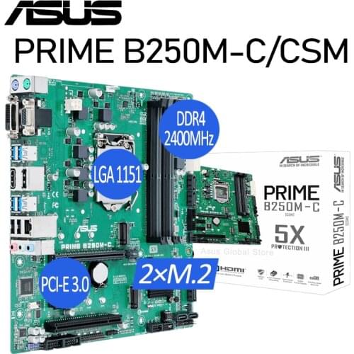 Asus LGA 1151 PRIME B250M-C CSM Intel B250 Chipset Motherboard PCI-E 3.0 DDR4 64GB 1151 Motherboard PCIe 3.0 M.2 Placa-mãe New