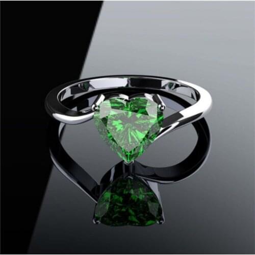 Milangirl Versatile Heart-Shaped Love Green Zircon Rings for Women Engagement Party Wedding Jewelry Copper Accessories Size 6-10