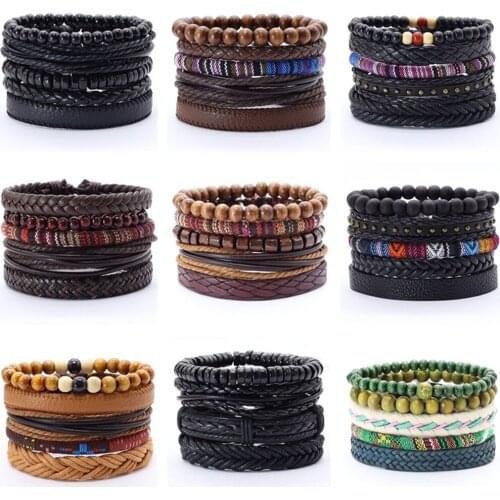 Fashion 5pcs/set Boho Punk Wrap Charm Leather Bracelet Men Homme Bileklik Accesorios Pulseras Mujer Bracelets for women Jewelry