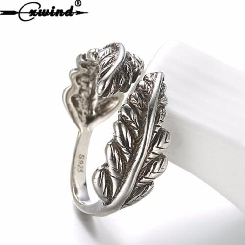 Cxwind New Arrival Adjustable Feather Ring VIntage Double Leaf Leaves Rings Jewelry For Man Woman Antique Finger Bejioux