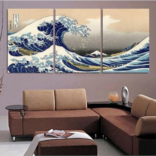 Canvas Print Poster Home Decor 3 Pieces Katsushika Hokusai Great Wave Off Kanagawa Views Of Mount Fuji Painting Wall Art Picture