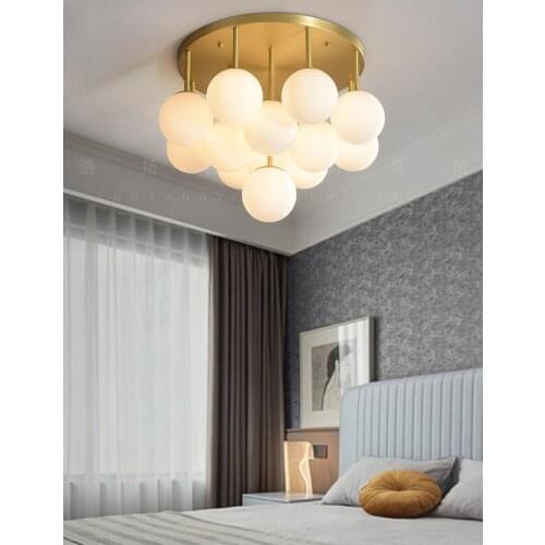 Nordic post-modern all copper glass master bedroom ceiling lamp personality creative small living room dining room lamp