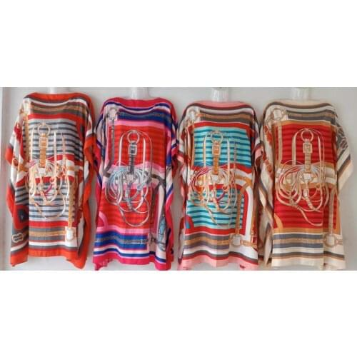 European Printed Casual Summer boho Clothes For Women Length 100 cm x Bust 100 CM Southeast Asia Silk Kaftan Beach Women Midi