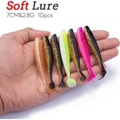 10pcs Fishing lure Unique texture Soft Lure 63mm/70mm 2.3g/2.8g Plastic Rubber Bait Bass Pike With Salt and Smell Slow Sinking