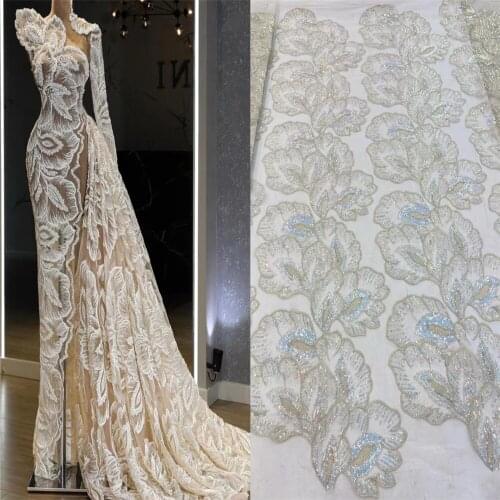 SJ Lace Latest Handmade Beaded 2020 High Quality African Lace Fabric French Lace Fabric Tulle Sequins Nigerian Lace Dress r5-43