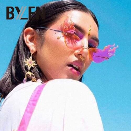 New Rimless Fire Flame Sunglasses Women Men Vintage Brand Designer Sun Glasses Eyewear Luxury Trending Cat Eye Shades UV400