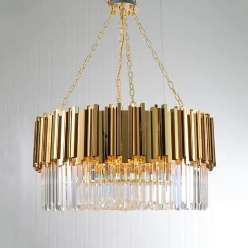Modern Crystal Chandelier Lamp for Luxury Living Room Gold Chain Round Stainless Steel Chandeliers Lighting