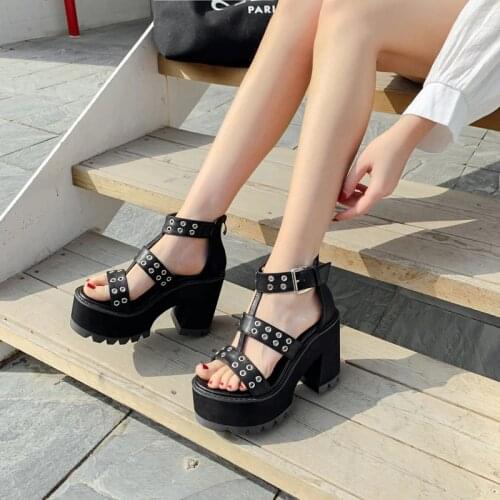 Vintage Punk Gothic shoes Sandals woman gladiator shoes Platform Sandals women open toe shoes Gladiator Sandals women LJB28