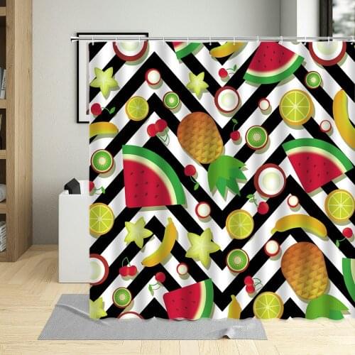 Waterproof Shower Curtain Cartoons Fruit Pineapple Watermelon Printing Bathroom Decor Curtains Polyester Fabric Screen With Hook