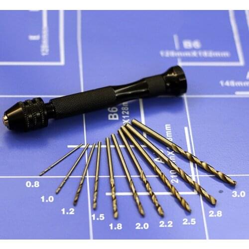 Military Model Modification Drilling Tool Black Stainless Steel Precision Hand Drill Delivery 10 Bits Holding Range 0.3-3.4mm