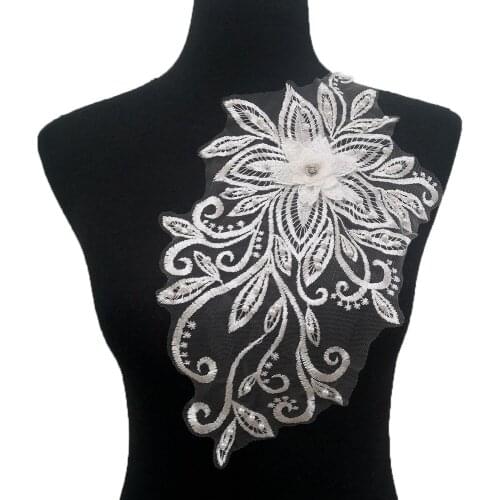 White 3D Three-dimensional Flower Garment Neckline DIY Embroidery Sewing Lace Decoration Fashion Flower Lace Collar Accessories