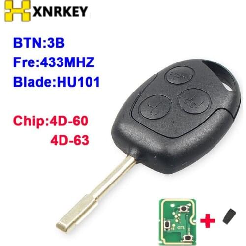 XNRKEY 3 Buttons Remote Car Key FO21 433Mhz For Ford Focus Fiesta Fusion C-Max Mondeo Galaxy C-Max S-Max 4D60 / 4D63 Chip