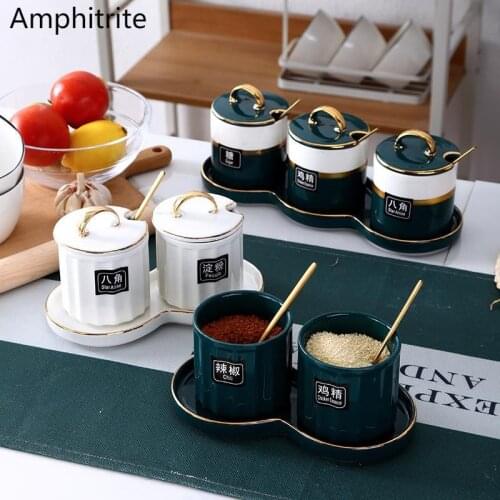 Japanese Luxury Light Pot Salt Seasoning Box Set Ceramic Spice Pot Sugar Bowl Spice Bottle Kitchen Supplies Food Container