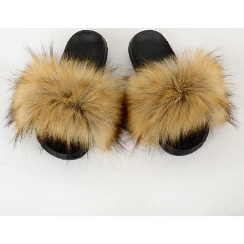 Woman Imitation Fox Fur Raccoon Fur Slippers Artificial Fur Sandals Slippers Beach Shoes