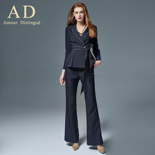 Women s office suits set professional female business lady suit plus size navy blazer pant designer tailor made 2019 free ship