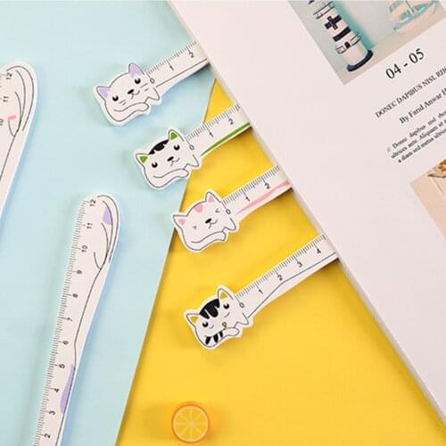 1Pcs Cat Wooden Straight Ruler painting measuring Gift Stationery Rulers School Supplies green purple Black pink 12CM