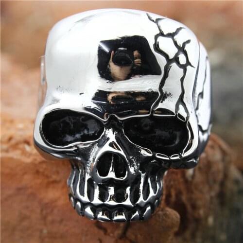 1pc!! Broken Head Ghost Skull Ring 316L Stainless Steel Cool Man Polishing Skull Ring